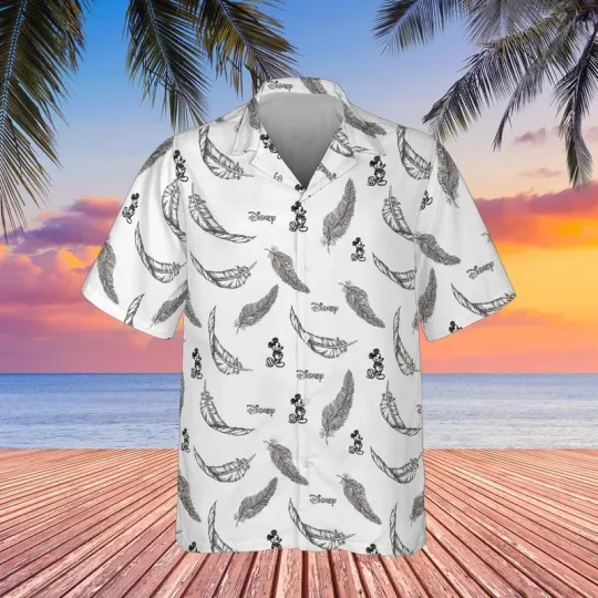 Discover Disney Mini Mickey Mouse Black Feather White Unisex Hawaiian Shirt