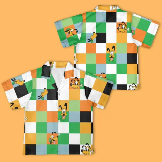 Disney Mickey & Friends Pluto Checkerboard Halloween Hawaiian Shirt