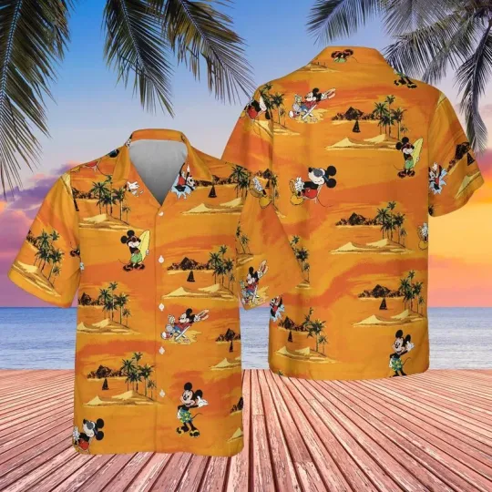 Discover Disney Mickey Mouse Surfing In Desert Unisex Yellow Hawaiian Shirt