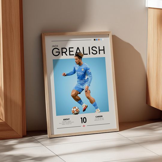 Discover Jack Grealish Poster: Retro Manchester City Football Art