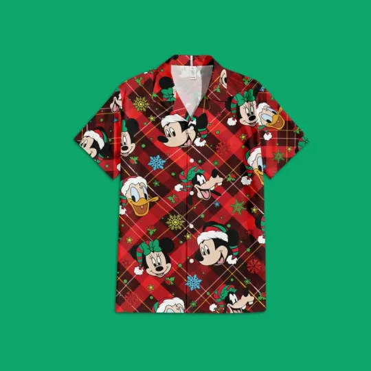 Discover Disney Mickey Mouse Christmas Candy Vintage Xmas Red Hawaiian Shirt