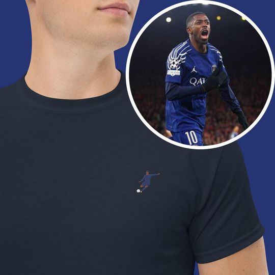 Discover Ousmane Dembele PSG Embroidered T-Shirt  Paris Saint-Germain Retro Football Tee  Soccer Fan Gift for Birthday or Christmas