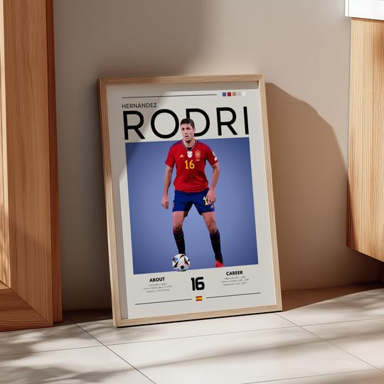 Discover Rodri - Spain Midfield Maestro - Retro Football Poster Art