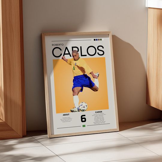 Discover Roberto Carlos Brazil Football Poster: Retro Soccer Wall Art