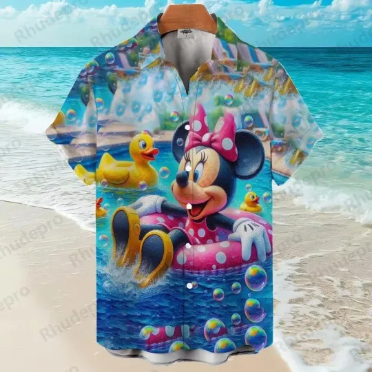 Discover Disney Mickey Mouse Minnie In Swimming Pool Aloha Hawaiian Shirt