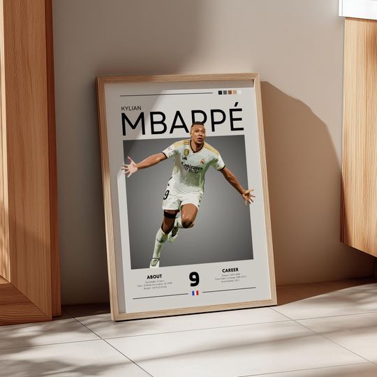 Discover Kylian Mbapp Real Madrid Retro Football Poster: French Soccer Star Art