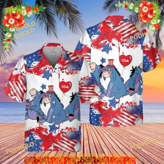 Discover Eeyore American Flag Disney Hawaiian Shirt for Fans