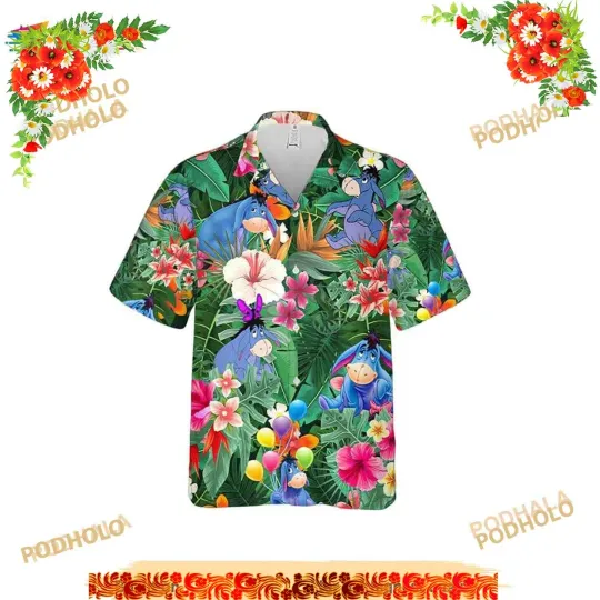 Discover Funny Hawaiian Shirt For Men Eeyore Tropical Forest Bear The Pooh