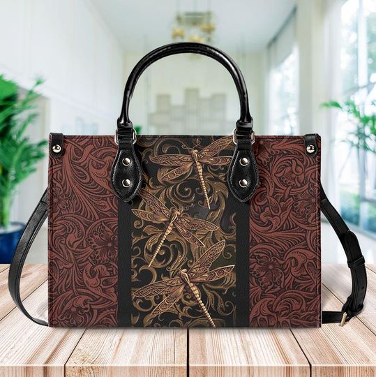 Discover Personalized Dragonfly Leather Handbag, Animal Handbag, Dragonfly Crossbody Bag, Dragonfly Lover's Handbag, Gifts Bag