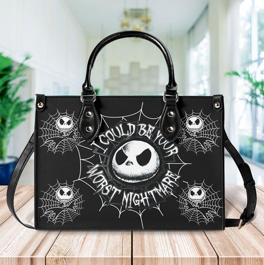 Discover I Could Be Your Worst Nightmare Leather Handbag, Halloween Handbag, Jack Skellington Crossbody Bag,  Lover's Handbag, Halloween Gifts Bag