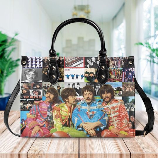 The Beatles Music Leather Handbag, The Beatles Wallet, Custom Leather Bag, Rock Band Lover Handbag, Personalized Bag, Gift For Fan