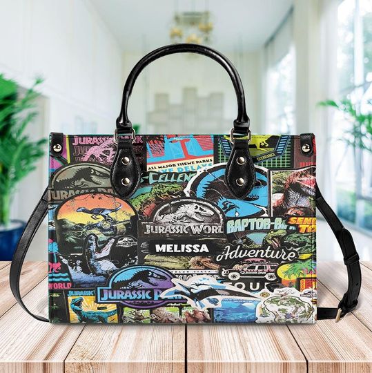 Discover Personalized Jurassic Dinosaur Leather Handbag, Animal Handbag, Jurassic Handbag, Dinosaur Crossbody Bag, sunflower Handbag, Gifts Bag