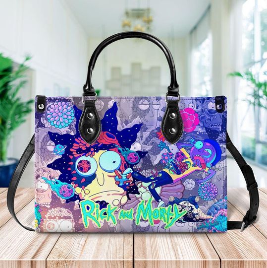 Discover Personalized Rick And Rickandmorty Leather Handbag, Cartoon Leather Handbag, Vintage Crossbody Bag, Custom Handbag, Gifts for Fan