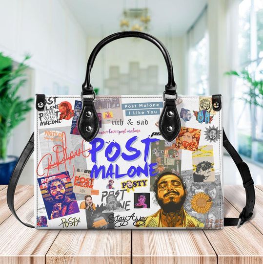 Post Malone Music Leather Handbag, Post Malone Wallet, Custom Leather Bag, Rapper Lover Handbag, Personalized Bag, Gift For Fan