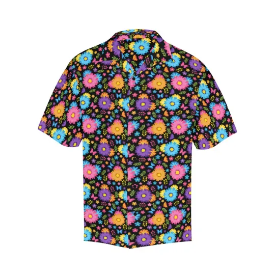 Discover Disney Mickey Colorful Spring Flowers Floral Black Hawaiian Shirt