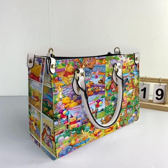 Winnie The Pooh Women Leather Bag, Pooh Lover Handbag, Pooh Handbag, Pooh Lover Gifts, Shopping Bag, Personalized Bag, Custom Leather Bag