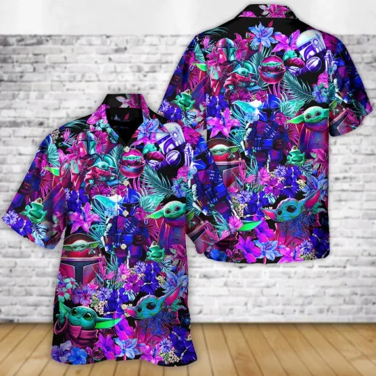 Discover Disney Star Wars Baby Yoda Synthwave Hawaiian Shirt Summer Beach Aloha