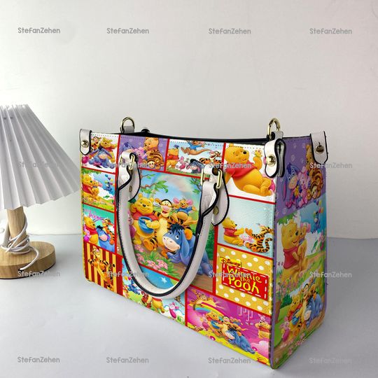 Winnie The Pooh Women Leather Bag, Pooh Lover's Handbag, Pooh Handbag, Pooh Lover Gifts, Shopping Bag, Personalized Bag, Custom Leather Bag