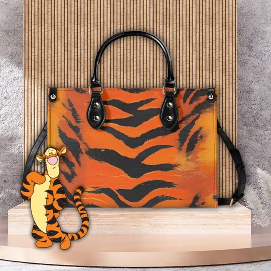Discover Tigger Leather Handbag,  Ladies Abstract Tiger Fashion Shoulder Bag, Disney's Tigger Satchel