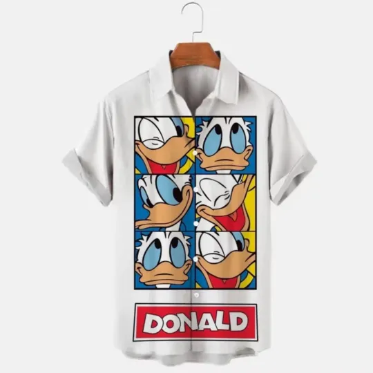 Discover Disney Mickey Mouse Donald Duck 3 Emotions 6 Graphics Aloha White Hawaiian Shirt