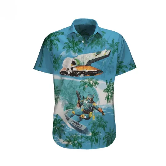 Discover Disney Star Wars Boba Fett Surf Ocean Blue Hawaiian Shirt