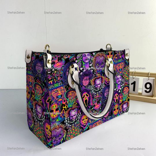 Discover Halloween Horror Movie Women Leather Bag, Horror Handbag, Horror Lover Handbag, Personalized Bag, Custom Leather Bag, Halloween Gifts