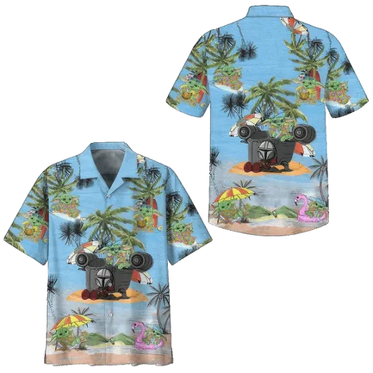 Discover Disney Star Wars Baby Yoda Summer Time Blue Beach Hawaiian Shirt