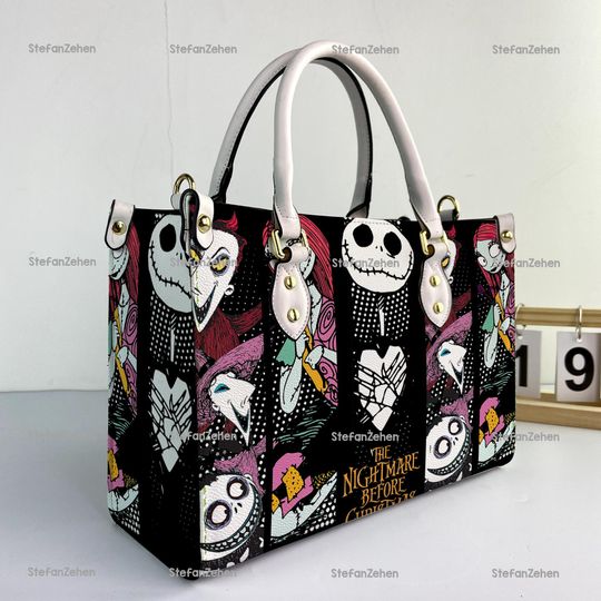 The Nightmare Before Christmas Women Leather Handbag, Jack and Sally Purses, Nightmare Lover Gifts
