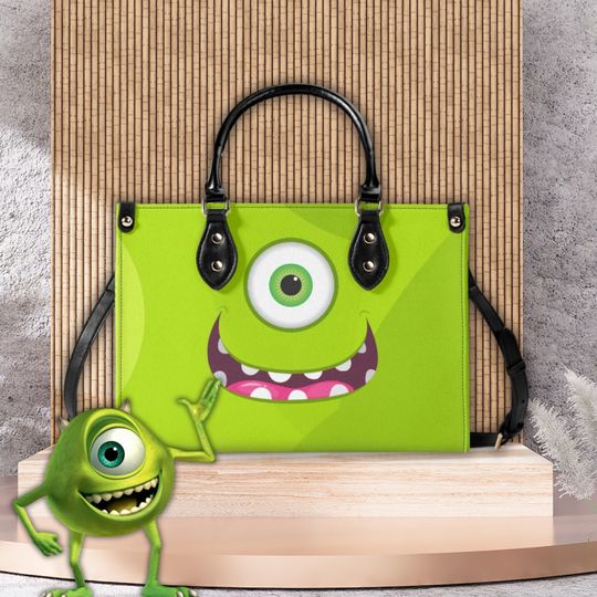 Mike Wazowski Leather Handbag, Ladies Monsters Inc. Fashion Shoulder Bag, Green Monster Travel Satchel