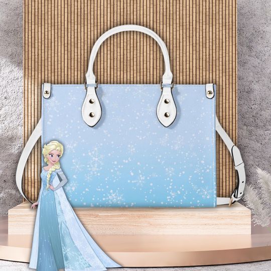 Discover Elsa Inspired Upgraded Luxury Women's PU Leather Handbag,  Ladies Frozen Ice Queen Fashion Shoulder Bag, Pastel Blue Snowflake Purse