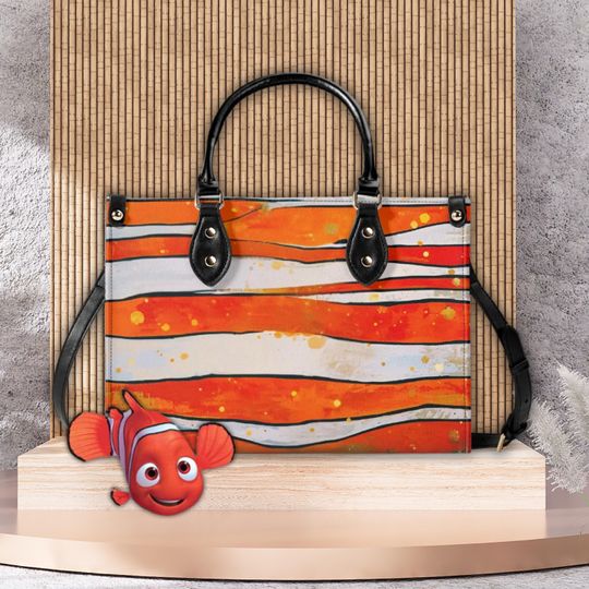 Nemo Leather Handbag,  Ladies Abstract Clownfish Fashion Shoulder Bag, Disney's Finding Nemo Satchel