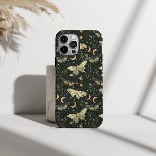 Discover Luna Moth Gothic Witch Phone Case, CottageCore Spooky Dark Academia Phone Case for Iphone 15 14 13 Max Pro Galaxy S23 24 Pixel 8 7