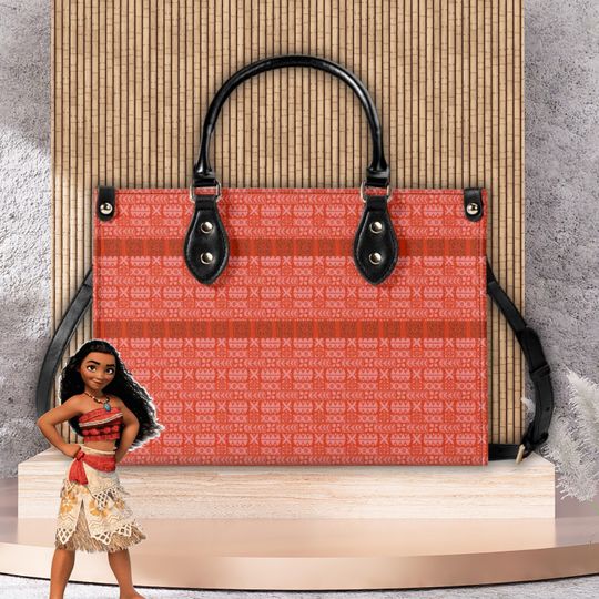 Discover Moana Inspired Upgraded Luxury Women's PU Leather Handbag,  Ladies Red Polynesian Print Fashion Shoulder Bag, Disney's Moana Purse