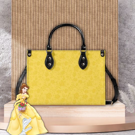 Belle PULeather Handbag, Yellow Floral Ladies Fashion Shoulder Bag, Disney's Beauty & the Beast Bag