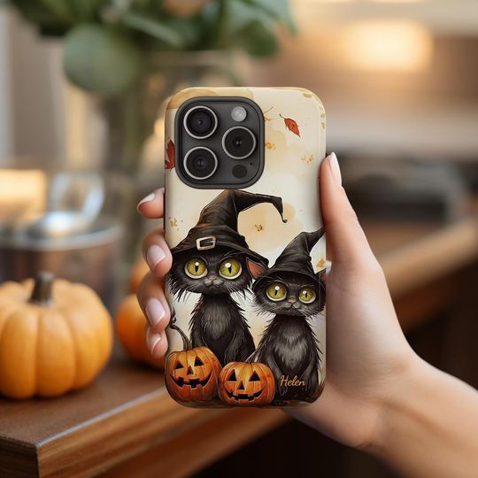 Discover Personalized Cat Pumpkin Phone Case, Halloween Cat Phone Case, Fall Cat Phone Case, Spooky Cat Phone Case, Witch Phone Case, Phone Case Gift