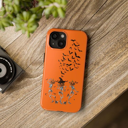 Discover Halloween Skeletons phone case, Pumpkin head cute phone case for iPhone and Samsung, Dancing Skeletons and Bats