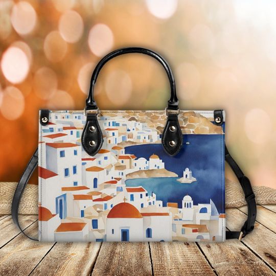 Discover Mykonos Greece Upgraded Luxury Women's PU Leather Handbag with Adjustable Removeable Strap, Ladies Fashion Shoulder Bag, Travel Satchel