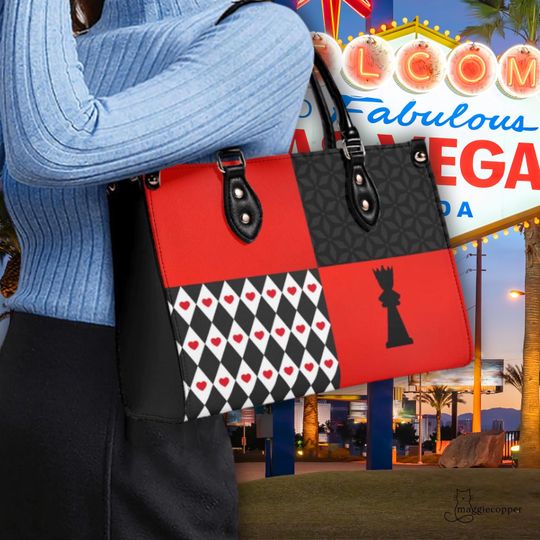 Discover Queen of Hearts Inspired Upgraded Luxury Women's PU Leather Handbag, Black & Red Ladies Fashion Shoulder Bag, Disney Villain Purse