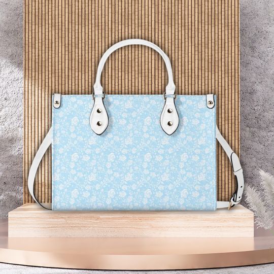 Discover Cinde Inspired Upgraded Luxury Women's PU Leather Handbag, Pastel Blue Floral Ladies Fashion Shoulder Bag, Cinde Princess Purse