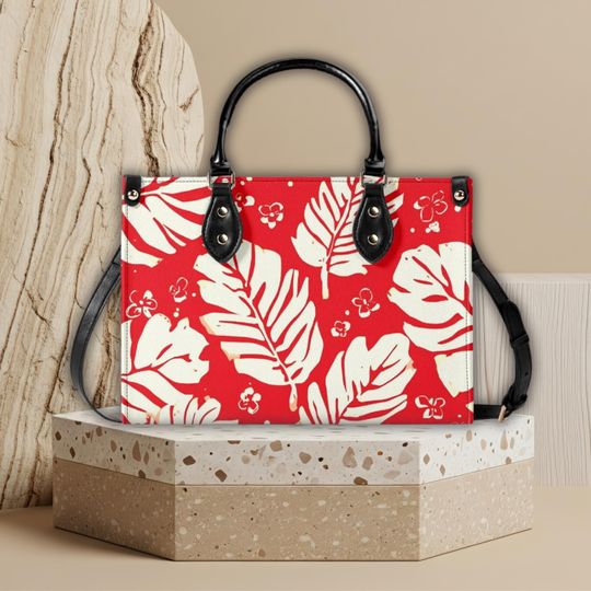 Lilo Leather Handbag, Tropical Print in Red Ladies Shoulder Bag, Lilo Fan Travel Bag