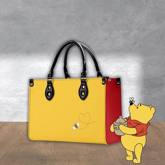 Discover Winnie the Pooh Inspired Upgraded Luxury Women's  PU Leather Handbag, Yellow Honeycomb Ladies Fashion Shoulder Bag, Pooh Bear Accessories