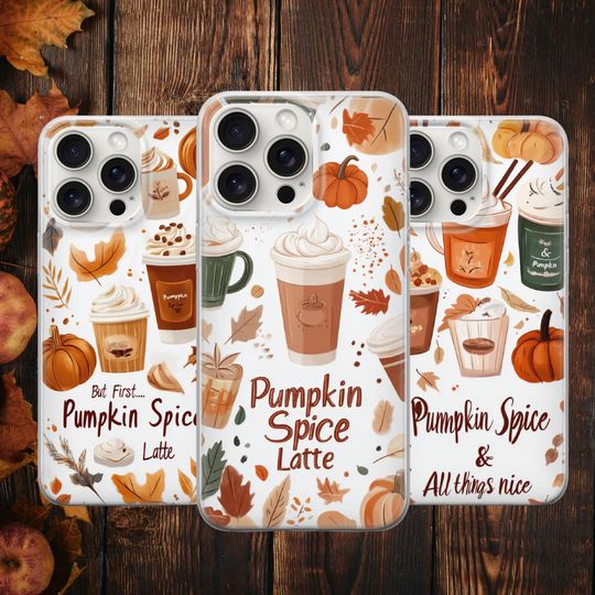 Discover Pumpkin Spice Latte Quote Phone Case Autumn Halloween Collage Mix Cover For iPhone 16 15 14 13 12 11, Samsung S24 S23, Pixel 9 8, Huawei P50