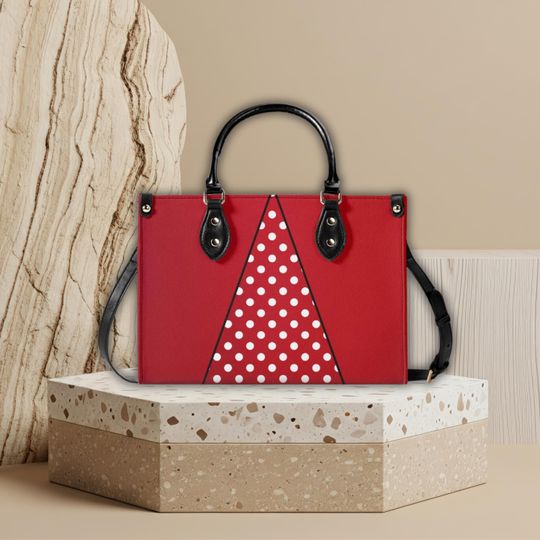Discover Minnie Mouse Inspired Upgraded Luxury Women's PU Leather Handbag, Red with White Polka Dot Ladies Fashion Shoulder Bag