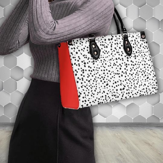 Discover Cruella de Vil Inspired Upgraded Luxury Women's PU Leather Handbag, Dalmatian Print Ladies Fashion Shoulder Bag, Disney Villain Purse