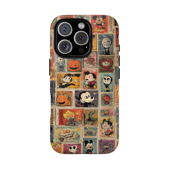 Discover Vintage Spooky Cartoons Phone Case, Retro Halloween Cartoon Collage Cover for iPhone Samsung Pixel, Creepy Cute Gift for Horror Fans