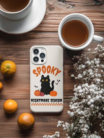 Discover Spooky Black Cat Phone Case * Halloween iPhone Case *Nightmare Season Pumpkin Cover *Cute Gothic Cat Halloween Gift