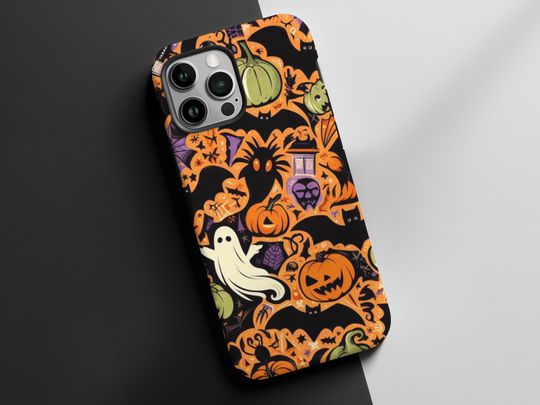 Spooky Ghost and Pumpkin iPhone Tough Case: Halloween Protective Cover