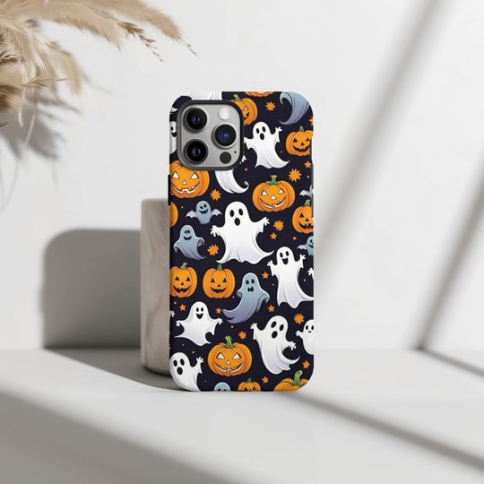 Discover Cute Spooky Halloween Phone Case, Cute Halloween Ghost And Pumpkins Design, iPhone 15 14 13 Pro Max 8 Plus X, Samsung Galaxy S24 S23 Ultra