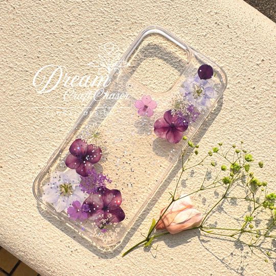 Discover Purple Real Pressed Flower Clear Phone Case iPhone 17 16e se 16 15 14 Plus 13 12 Mini Pro Max Case Cute Handmade Flowers Gift Case