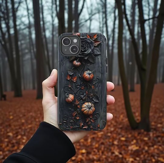 Discover Gothic Halloween Pumpkin Phone Case Black Rose Vine Protector Dark Cottagecore Autumn Tough Cover For IPhone & Samsung
